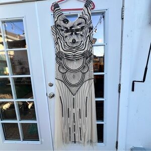 Elegant Black and Cream Embroidered Dress